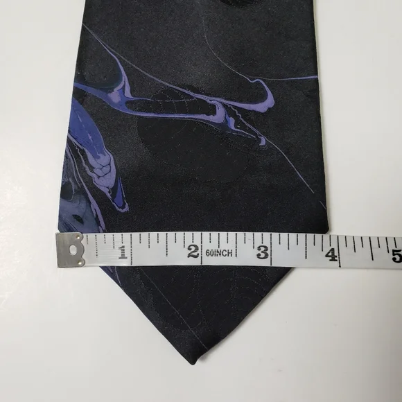 Like New Hand Painted 100% Silk Tie Cravat by De Lange Black Purple Abstract - Picture 6 of 7